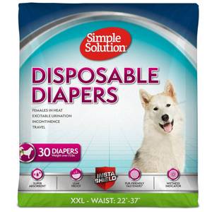 lot 13877 image: Simple Solution Dog Diapers Female, Dog Diapers, Potty Training, Super Absorbent, Breathable, Wetness Indicator for Urination, 22-37 Inch Waist, (XXL, 30ct)