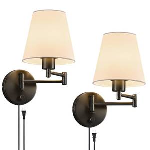 lot 13878 image: VONLUCE Wall Sconce Set of 2, Plug in & Hardwired Swing Arm Wall Lamps, Adjustable Wall Mounted Lighting Fixtures, Modern Wall Lights with Black Base White Fabric Shade for Bedside, Hallway, Study