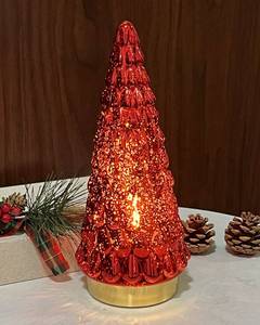 lot 13879 image: SHMILMH Red Mercury Glass Christmas Tree, Small Tabletop Christmas Tree with Light, Battery Operated Xmas Tree for Fireplace Bathroom Decor 10