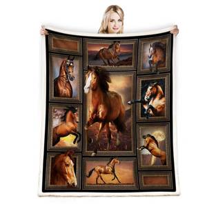 lot 13882 image: Juirnost Horse Print Throw Blanket - Cozy Warm Comfy Fluffy for Bed Couch Living Room Decor - 60x80 Western Horse Blanket for Girls