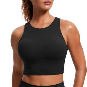 lot 14299 image: CRZ YOGA Butterluxe High Neck Crop Tank Tops for Women - Racerback Padded Longline Sports Bras Workout Black Medium