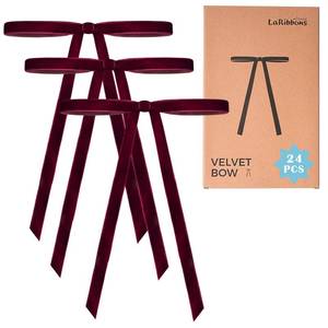 lot 14311 image: LaRibbons 24 Pcs Burgundy Velvet Bows for Christmas Tree, Door, Garland, Wreath, 38 Wide, 5x7, Vintage Style