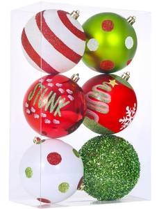 lot 14314 image: 6Pcs Large Christmas Ball Ornaments 4 Lime Green Red and White Xmas Tree Decorations Set Shatterproof Plastic Ornaments for Tree, Hanging D�cor for Office Holiday Home Indoor&Outdoor