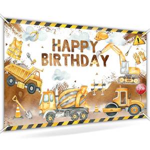 lot 14325 image: Avezano Construction Birthday Banner Excavator Crane Birthday Party Decorations for Boys Construction Bday Party Supplies Backdrop for Kids 6 x 3.6 ft