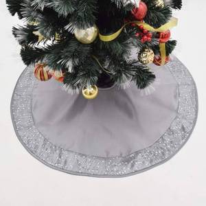 lot 14326 image: Gireshome Silver Faux Silk Satin Center, Sparkle Glitter Sequin Border, Christmas Tree Skirt, Xmas Christmas Holiday Party Decorations - 50inch