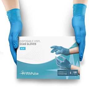 lot 15419 image: 5 boxes FifthPulse Blue Vinyl Disposable Gloves Small 100 Pack - Latex Free, Powder Free Medical Exam Gloves - Surgical, Home, Cleaning, and Food Gloves - 3 Mil Thickness