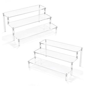 lot 15422 image: AZEAM 2 Packs Acrylic Display Risers,Clear Display Risers Stand Small Mini Shelf 3 Tiered Cupcake Stand for Food Desserts Stand Perfume Organizer Toys Collections Cosmetic Products Tabletop Use