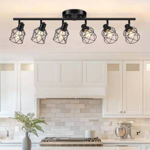 lot 15425 image: Baocuz 6-Lights Black Semi Flush Mount Ceiling Light, Multi-Directional Ceiling Light Fixtures, Rotatable Kitchen Track Lighting Fixtures with Wire Cages for Living Room, Dining Table, Foyer