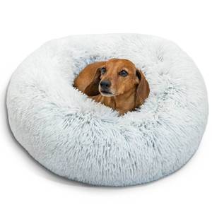 lot 15426 image: Best Friends by Sheri The Original Calming Donut Dog Bed �� Washable Plush Pet Bed for Cats & Small Dogs up to 25 lbs, Shag Faux Fur, Frost Gray, Small (23 x 23)