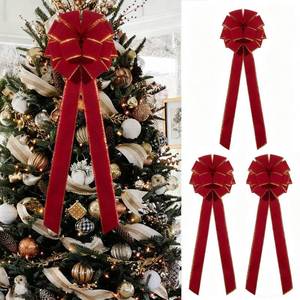 lot 15427 image: Red Velvet Christmas Tree Bows - Set of 3 Large 12x33 Inch Vintage Holiday Bows for Xmas Tree Decorations, Gift Wrapping, Garland, Party Decor for Indoor Outdoor Dilicoming
