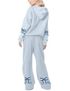 lot 15434 image: SHBECYDE Two Piece Outfits Bow Graphic Print Hoodie Sweatpants Set Oversized Sweatshirt and High Waist Sweatpants Tracksuit M