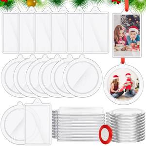 lot 15436 image: Vercraft 48 Pcs DIY Christmas Picture Frame Ornaments with Red Ribbon, Acrylic Xmas Tree Photo Frame Bulk, Hanging Photo Christmas Ornaments, Plastic Ornament Tree Decor (Round,Square)