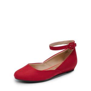 lot 15450 image: DREAM PAIRS Womens Dress Flats Ballet Low Wedge Round Toe Ankle Strap Comfortable Casual Flats Shoes,Size 8,RedSuede,REVONA