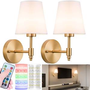 lot 15457 image: Nekhung Battery Operated Wall Sconces Set of Two, Wireless Battery Wall Light with 10000mAh RGB Dimmable Magnetic Bulb and Remote, Rechargeable Sconce Wall Decor for Bedroom Living Room Hallway