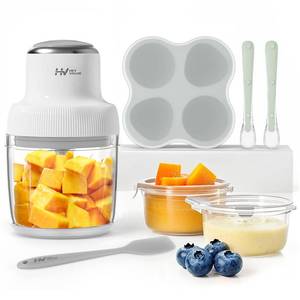 lot 15458 image: Baby Food Maker, HEYVALUE 13-in-1 Larger Baby Food Processor Set, Fruit, Vegatable, Meat, Puree Blender with Baby Containers, Food Freezer Tray, Silicone Spoons, Spatula,20 OZ(Gray)