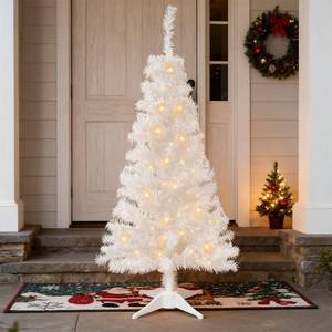 lot 15460 image: Juegoal 4 FT Pre-lit Artificial Christmas Tree, Lighted White Tinsel Pencil Pine Spruce Trees with 70 Warm White LED Lights, 8 Lighting Mode & Timer for Xmas Holiday Winter Home Party Decor