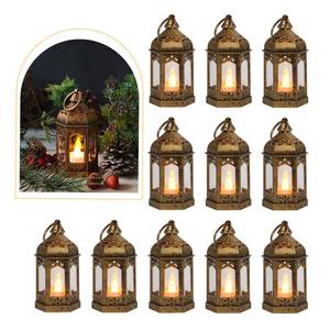 lot 16202 image: LLQ 8Pcs Mini Lantern with LED Tealight, Vintage Brown Lanterns Decorative, Hanging Candle Lanterns for Ramadan Christmas Wedding Table Centerpiece Indian Diwali Decor, Garden Fairy Party Decorations