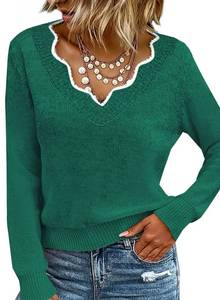 lot 16206 image: Womens Sweaters 2026 Dark Green Spring V Neck Cozy Sexy Long Sleeve Pullover Fitted Soft Winter Knit Sweater Tops M