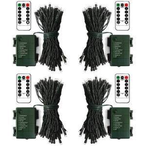 lot 16210 image: ZAIYW 4 Pack String Lights Battery Operated, Total 66Ft 200 LED Christmas Lights with Remote Timer 8 Modes Fairy String Lights Dark Green Wire for Garland Patio Garden Xmas Tree Decor (Cool White)