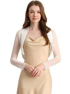 lot 16217 image: Allegra K Womens Satin Shrugs for Evening Dress Open Front Mesh Cardigan Elegant Wedding Bolero Large White