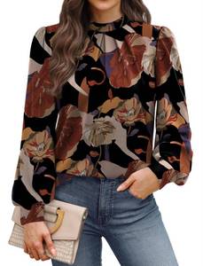 lot 16222 image: Fall Outfits for Women 2025 Long Sleeve Shirts Blouses Work Business Casual Tops for Teachers Outfits Early Fall Clothes Fashion Clothing Trendy Ladies Tunic Boho Tops Floral Print S