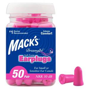 lot 16227 image: Macks Dreamgirl Soft Foam Earplugs, 50 Pair, Pink - 30dB NRR, 33dB SNR - Small Ear Plugs for Sleeping, Snoring, Studying, Loud Events, Traveling & Concerts