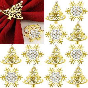 lot 16230 image: 12 Pcs Christmas Napkin Rings Bulk Christmas Tree and Snowflake Napkin Rings Napkins Holder Metal Diamond Serviette Ring for Xmas Winter Holiday Weddings Party Table Decoration (Gold)