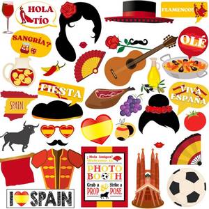 lot 16244 image: Spain Photo Booth Props, 37pcs Spanish Photo Booth Props, Htabiol Spanish Party Decorations, Spain Decorations for Birthday, Suit for Flamenco Party, Flamenco Theme Birthday, Fiesta Espa�a