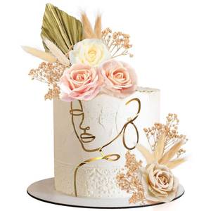 lot 16245 image: 21 Pcs Boho Cake Topper Decorations Acrylic Minimalist Art Lady Gold Face Vintage Artificial Rose Flower Wedding Cake Toppers for Wedding Bridal Shower
