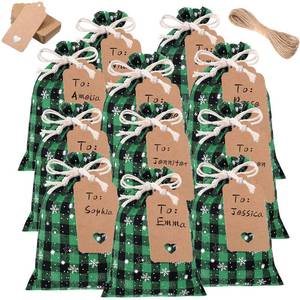 lot 16247 image: Shappy 48 Pcs Christmas Drawstring Bags Xmas Buffalo Plaid Burlap Candy Bags Linen Treat Sack Holiday Party Favor Christmas Sack Sachet with Cards and Rope(6 x 4 Inch,Black Green)