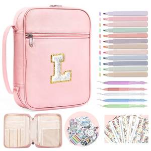lot 16252 image: WOBAGMEN Bible Cover for Women,Pink PU Leather Personalized Bible Case with Bible Study Supplies,Including Tabs and Highlighter Set, Faith Chiristain Gift for Women Girls(Pink, L)