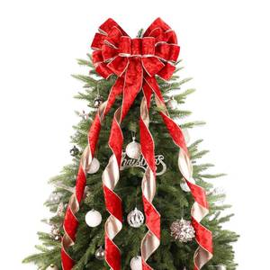 lot 16253 image: LIZLOVESS Red Christmas Tree Topper Bows 13 x 53 Large Red and Gold Velvet Christmas Decorative Bows with Long Streamers for Wreaths Door Staircase Ornaments Holiday Crafts Home Decor