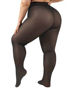 lot 16264 image: Justay 1 Pair Plus Size Fleece Lined Tights Women Winter Warm Thick Pantyhose Fake Translucent Thermal Leggings for Gifts