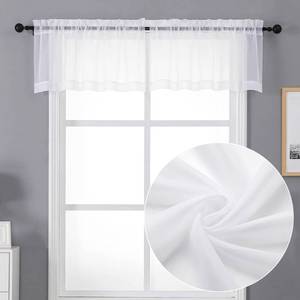 lot 16268 image: Chyhomenyc Sheer White Valances for Windows 2 Pack, Small Window Curtains for Living Room Bathroom Cafe Laundry Basement, Modern Top Dual Rod Pocket Voile Curtain, 42W x 14L inches, White