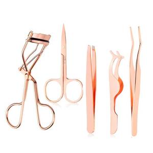 lot 16273 image: Arroyner 5 Pieces Eyelash Applicator Tool False Eyelashes Applicator Eyebrow Curler Eyebrow Scissors (Rose Golden)