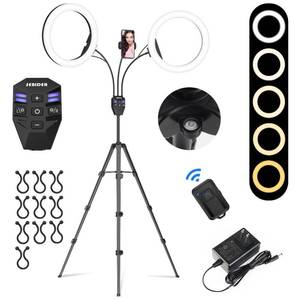 lot 19611 image: SEBIDER Dual 10 LED Ring Light with Tripod Stand & Phone Holder, Selfie Circle Lights with 5 Light Modes (2700-6500K)&12 Brightness Compatible for MakeupPhotographyTikTokYouTubeLive Stream