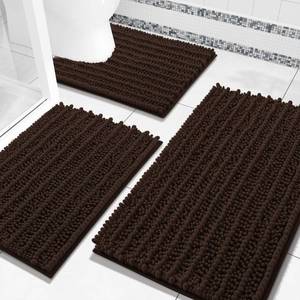 lot 19617 image: Arotive Chenille Bathroom Rugs Set 3 Piece, Extra Soft Absorbent Shaggy Bath Mat and U-Shaped Contour Toilet Rug, Non-Slip Machine Wash Dry Bath Mats Set for Bathroom, Shower, Sink and Tub, Brown