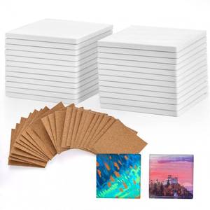 lot 19624 image: COYMOS 24 Pcs Ceramic Tiles for Crafts Ceramic Coasters for Crafts Blank White Unglazed Ceramic Tile for Painting, Alcohol Ink, Acrylic Pouring - DIY Coaster - Cork Backing Pads Included (4x4 inch)