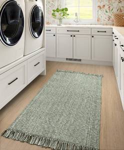 lot 19634 image: Collive Washable Area Rug 3 x 5, Modern Woven Kitchen Rugs, Olive GreenCream Braided Cotton Rug Indoor Door Mat Throw Carpet for Entryway Living Room Nursery Mudroom Laundry Room