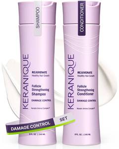 lot 19640 image: Keranique Shampoo and Conditioner for Damaged Hair - Anti-Breakage, Damage Control Set for Thinning Hair - Intense Repair, Deep Conditioning, Anti-Hairfall Routine wKeratin - Great for Colored Hair