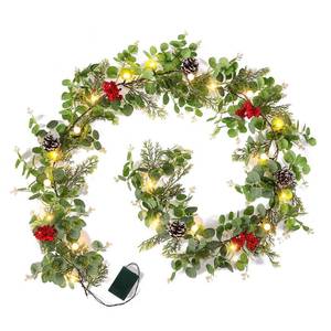 lot 19644 image: CENMORISE 6FT Cedar Garland Christmas with Pinecone Red Berry,Eucalyptus Garland Battery Operated with Timer,Prelit Garlands for Mantle Winter Holiday Fireplace Stair