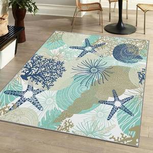 lot 19645 image: Tritard Coastal Area Rugs Nautical Beach Themed Non-Slip Machine Washable Rugs Modern Floor Carpet for Living Room Bedroom, 4x6, Navy