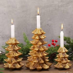 lot 19646 image: Sliner 3 Pcs Christmas Gold Pine Tree Candle Holders Vintage Taper Decorative Candlestick 8.7 6.5 4.5 Height Fits 0.8 Candle for Christmas Holiday Candles Stand Table Centerpiece Dining Decor