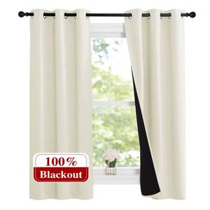 lot 20004 image: NICETOWN Cold Reducing Curtains, Kitchen Short Full Blackout Curtain Panels, Great Job for Blocking Light, Complete Blackout Draperies with Black Liner for Night Shift (Beige, Set of 2, 37 by 63-inch)