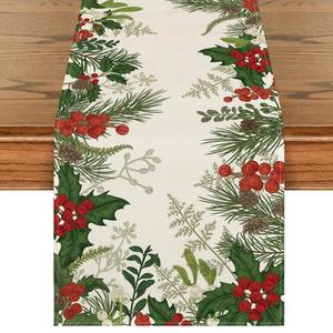 lot 20031 image: Artoid Mode Holly Pine Cone Christmas Table Runner, Seasonal Winter Kitchen Dining Table Decoration for Home Party Decor 13x72 Inch