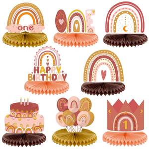 lot 20032 image: 8 Pcs 1st Rainbow Party Decorations Rainbow Centerpieces for Tables Muted Rainbow Party Decor Birthday Table Centerpiece Honeycomb Paper Centerpiece for Birthday Baby Shower Supplies