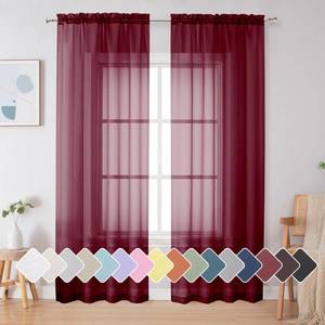 lot 20034 image: Simplebrand Red Sheer Curtains 84 Inches Long, Light Filtering Rod Pocket Solid Color Window Sheer Curtain Panels, Elegant Curtains & Drapes for Living Room, Bedroom 2 Panels (Burgundy, 42 W x 84 L)
