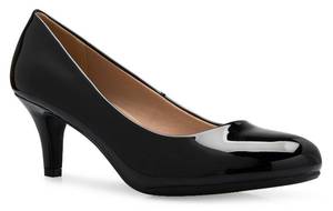 lot 20045 image: OLIVIA K Womens Comfort Classic Round Toe Kitten Low Mid Heel Dress Pumps, 7.5 B(M) US, Black Patent