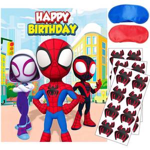 lot 20054 image: Spidey Birthday Decorations, Spidey Party Games for Boys Girls, Large Poster 24PCS Stickers for Spidey Birthday Party Supplies