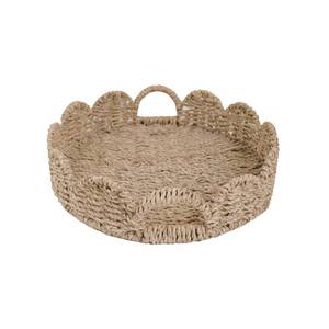lot 20058 image: GYASVWU Seagrass Scalloped Tray with Handles,Round Rattan Serving Trays for Coffee Table,Woven Tray for Ottoman Decorative and Organizer Trays (Seagrass)